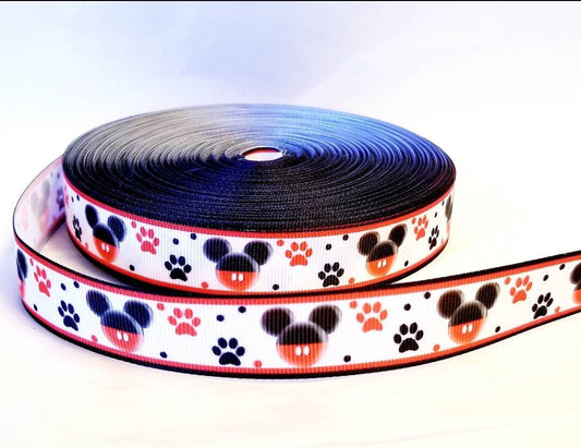 7/8" Mickey Mouse Grosgrain Ribbon. Red and Black Paws.