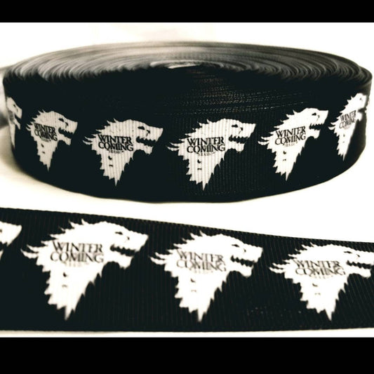 White Wolf Jon Snow- Snow Wolf- Grosgrain Ribbon- GOT- Game of Thrones- White Wolf- Winterfell- Craft Supplies
