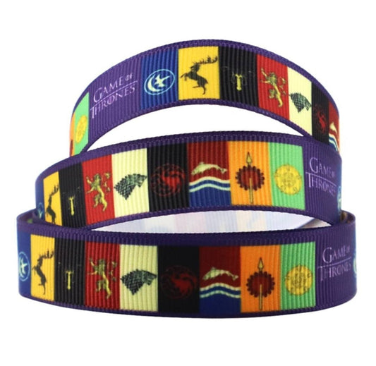 5/8" Game of Thrones Family Crest Grosgrain Ribbon. GOT Stark, Winterfell