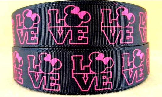 5/8" Pink Love Minnie Mouse Grosgrain Ribbon.