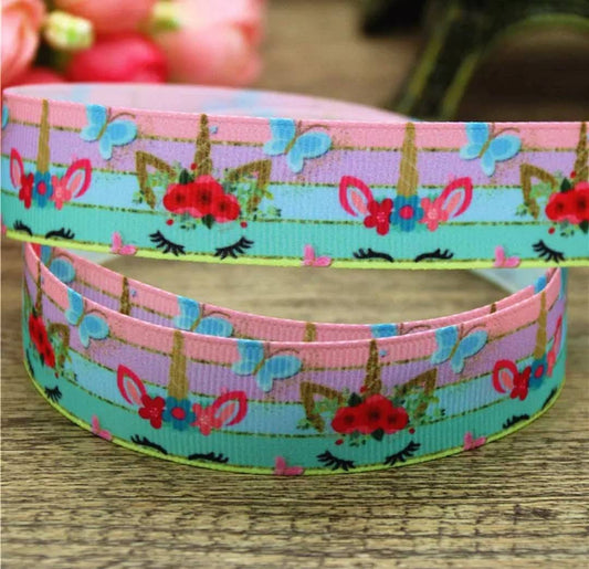 5/8" Unicorn Grosgrain Ribbon. Bright Colors Girl Unicorn.