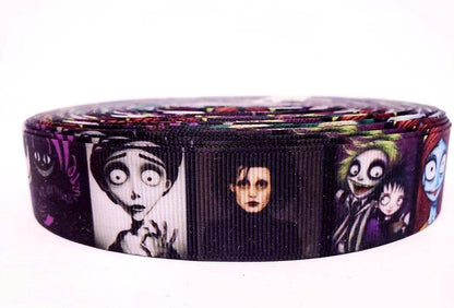 1" Edward Scissorhands- Johnny Depp- Jack Skellington- BeetleJuice- Jack and Sally grosgrain ribbon- Tim Burton Classics- Ribbon Best Seller