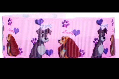 7/8" Lady and the Tramp Grosgrain ribbon. Disney, Dog Ribbon.