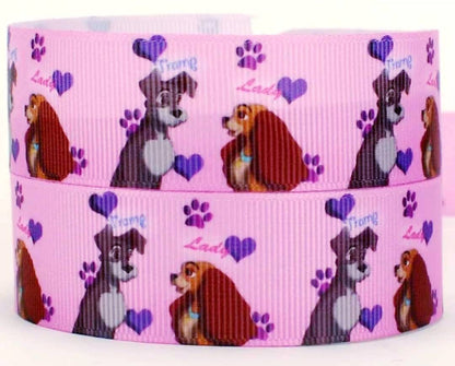 7/8" Lady and the Tramp Grosgrain ribbon. Disney, Dog Ribbon.