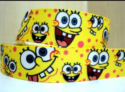 7/8" Sponge Bob Comic Cartoon Character Grosgrain ribbon.