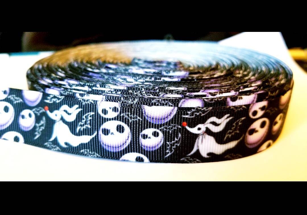 7/8" Jack Skellington and Zero Dog Grosgrain ribbon. Halloween, Nightmare Before Christmas Ribbon.