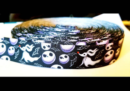 1.5" Jack Skellington and Zero Dog Grosgrain ribbon. Halloween, Nightmare Before Christmas Ribbon.