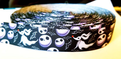 7/8" Jack Skellington and Zero Dog Grosgrain ribbon. Halloween, Nightmare Before Christmas Ribbon.