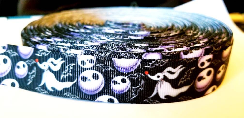 1.5" Jack Skellington and Zero Dog Grosgrain ribbon. Halloween, Nightmare Before Christmas Ribbon.