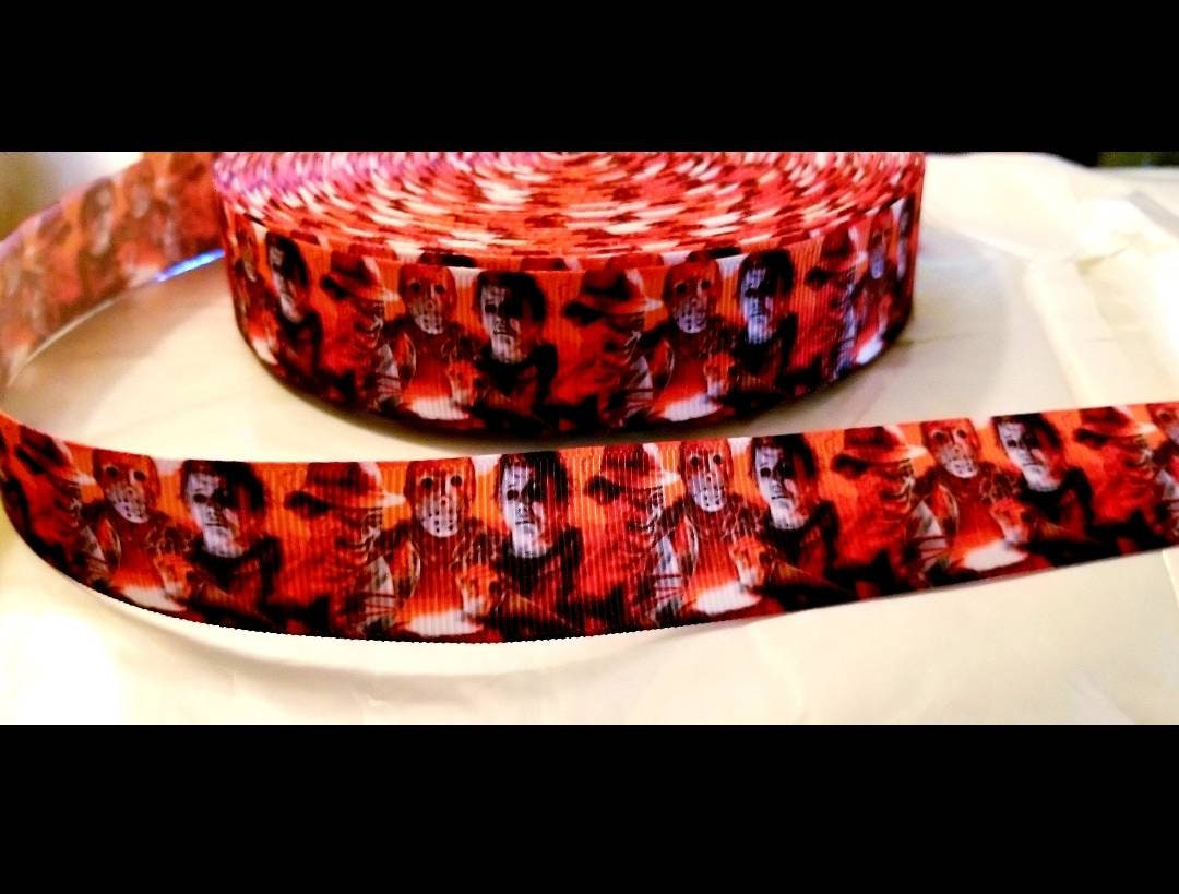 1" Freddy Krueger, Michael Myers and Jason Halloween Ribbon. Friday The 13th. Haunted House Fright Night