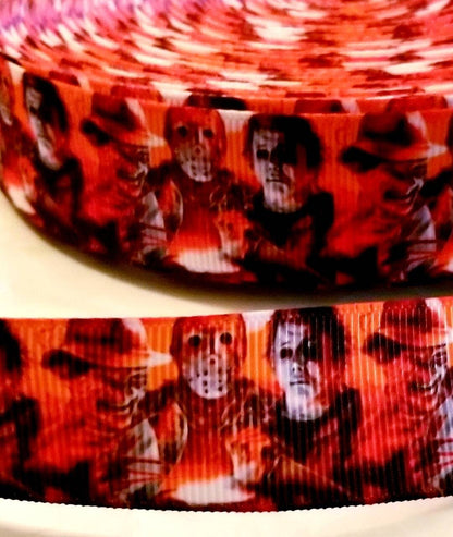 1" Freddy Krueger, Michael Myers and Jason Halloween Ribbon. Friday The 13th. Haunted House Fright Night