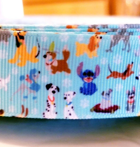 1'' Aqua Doug Dog Ribbon-"Doug dog-Percy-Lady and the Tramp-Nana Dog- 101 Dalmation Ribbon- Stitch Ribbon-Pluto Dog Ribbon-Aqua Dog Ribbon