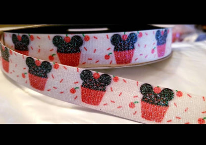 1" GLITTER Disney Mickey Mouse Cupcake Grosgrain Ribbon.