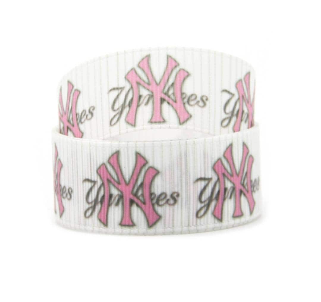 5 yards in stock - 5/8" MLB New York Yankees Pink Grosgrain Ribbon. Pink Sports Ribbon NY Yankees