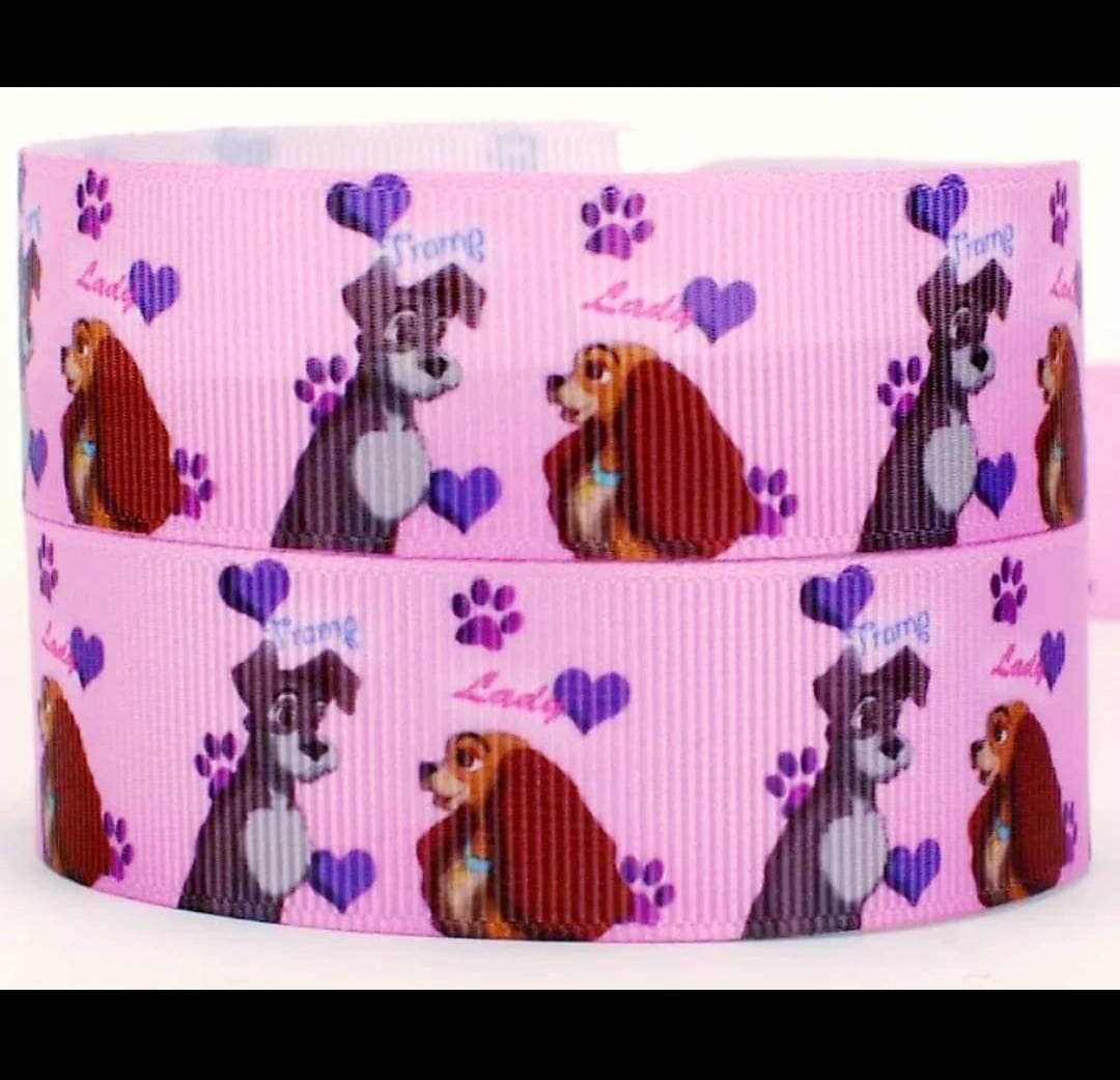 7/8" Lady and the Tramp Grosgrain ribbon. Disney, Dog Ribbon.