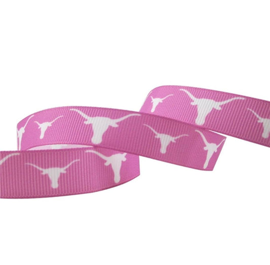 5/8" Pink Texas Longhorns Football Grosgrain Ribbon. Football Ribbon  Sports Ribbon