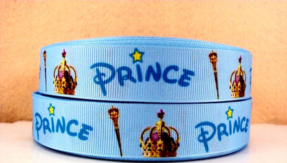 7/8" Blue  Prince Crown Grosgrain ribbon.