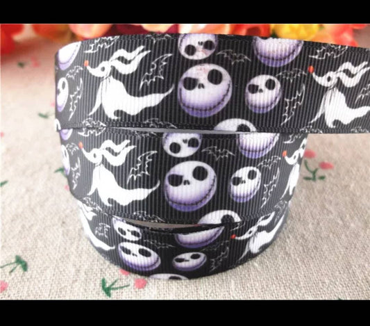 7/8" Jack Skellington and Zero Dog Grosgrain ribbon. Halloween, Nightmare Before Christmas Ribbon.