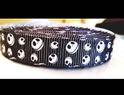 7/8" Jack Skellington Grosgrain Ribbon. Halloween Nightmare Before Christmas Ribbon. Black and White Jack Skellington Ribbon