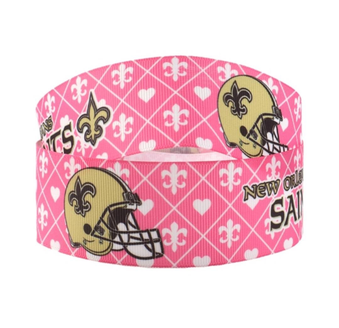 1.5" inch New Orleans Saints Pink Grosgrain Ribbon. Football Ribbon NFL Sports Ribbon