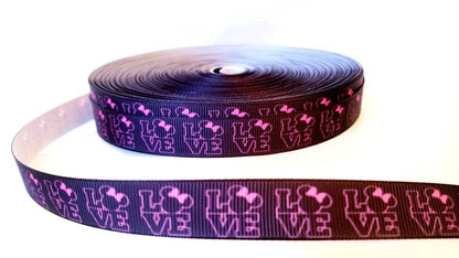 5/8" Pink Love Minnie Mouse Grosgrain Ribbon.