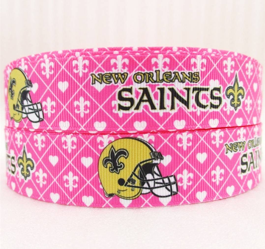 1" Pink New Orleans Saints Grosgrain Ribbon. Pink Football Ribbon NFL Sports Ribbon