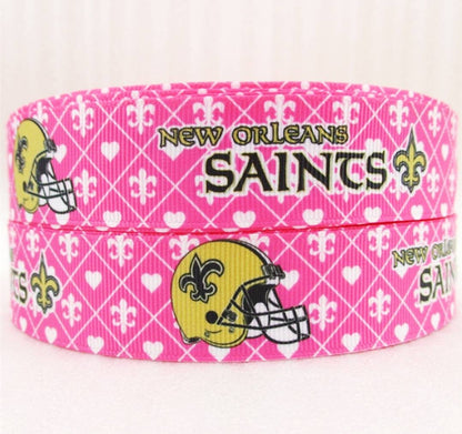 1" Pink New Orleans Saints Grosgrain Ribbon. Pink Football Ribbon NFL Sports Ribbon