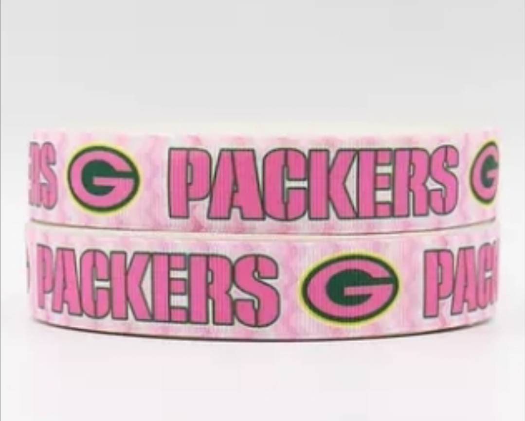 1.5" pink Green Bay Packers  Grosgrain Ribbon. NFL Football Sports Ribbon.