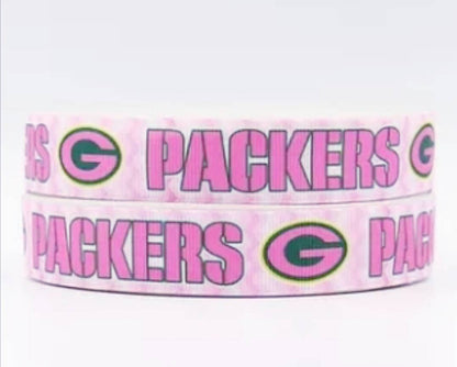 1.5" pink Green Bay Packers  Grosgrain Ribbon. NFL Football Sports Ribbon.