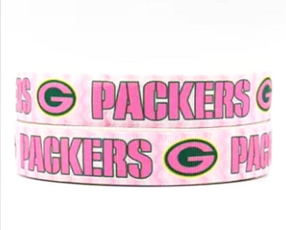 1.5" pink Green Bay Packers  Grosgrain Ribbon. NFL Football Sports Ribbon.