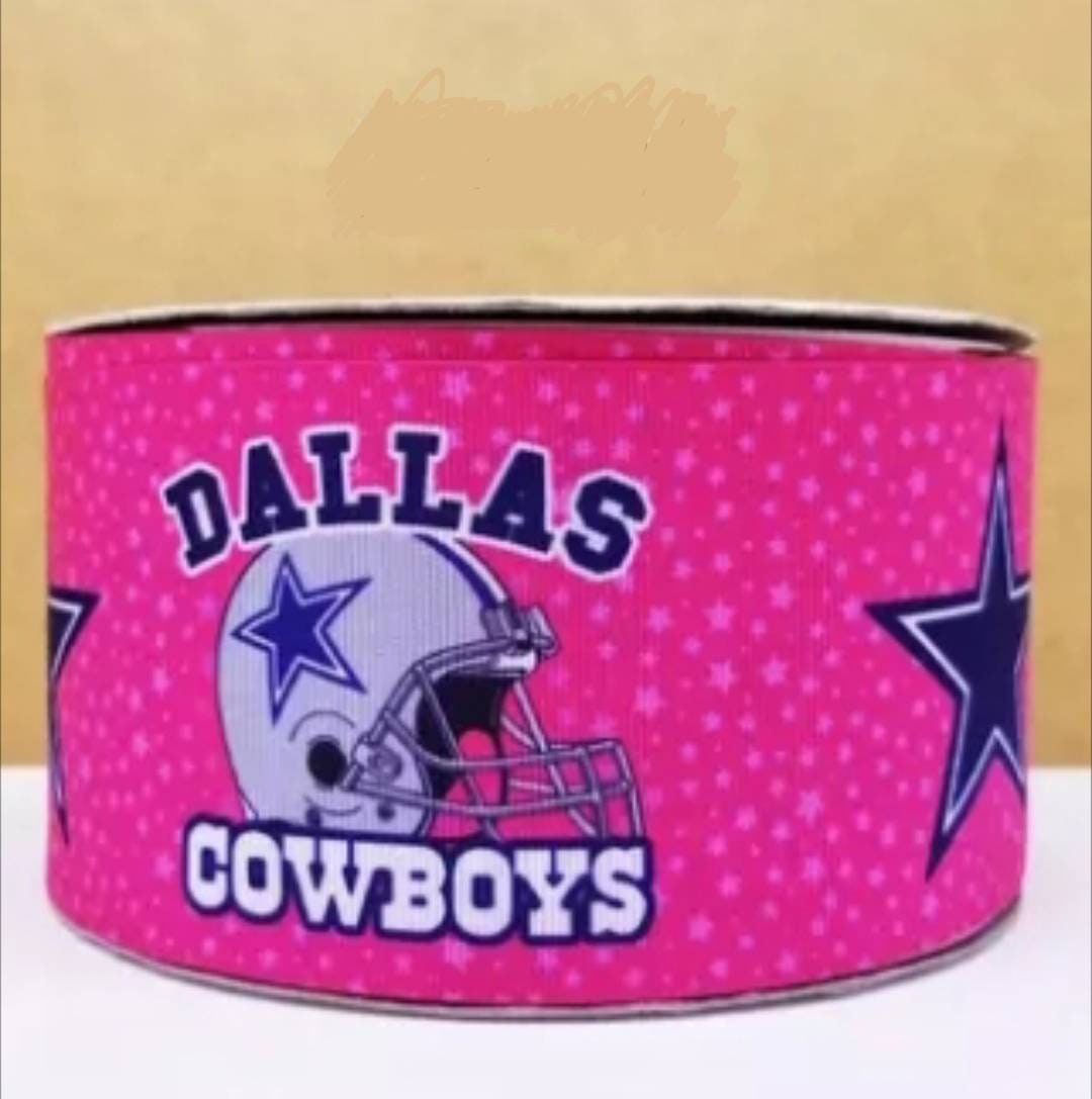 1.5" Dallas Cowboy Hot Pink Grosgrain Ribbon. Pink Stars NFL Football Sports Team Ribbon