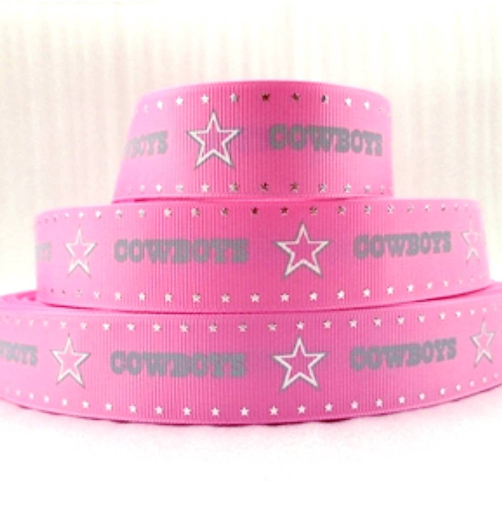 1.5" Dallas Cowboys PINK Grosgrain Ribbon. NFL Football- Team Sports Ribbon- Wide Ribbon