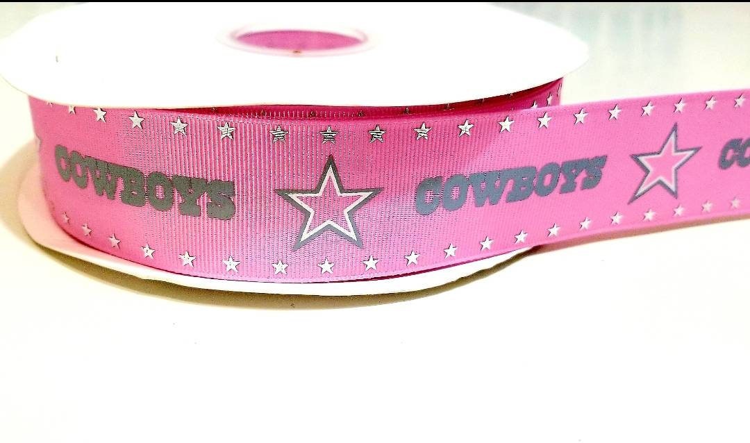 1.5" Dallas Cowboys PINK Grosgrain Ribbon. NFL Football- Team Sports Ribbon- Wide Ribbon