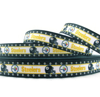 5/8" Pittsburgh Steelers Bright Yellow Mustard Gold and Black Grosgrain Ribbon. NFL Football Sports Teams