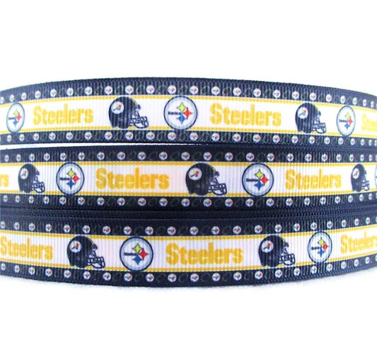 5/8" Pittsburgh Steelers Bright Yellow Mustard Gold and Black Grosgrain Ribbon. NFL Football Sports Teams