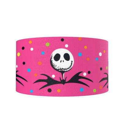 7/8" Jack Skellington Hot Pink Grosgrain Ribbon. Halloween Nightmare Before Christmas Ribbon. Black and White Jack Skellington Ribbob