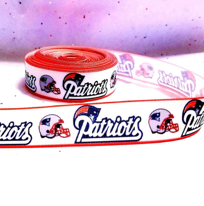 1" New England Patriots Crisp Clean White Highlights Grosgrain Ribbon.  Football Ribbon NFL Sports Ribbon