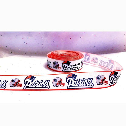 1" New England Patriots Crisp Clean White Highlights Grosgrain Ribbon.  Football Ribbon NFL Sports Ribbon