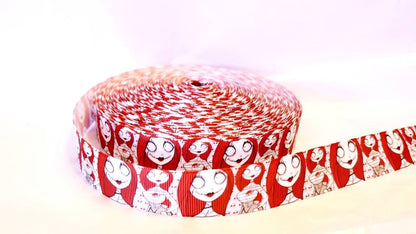 1.5" wide Rag doll Sally Grosgrain Ribbon. Jack and Sally Skellington Halloween Nightmare Before Christmas Ribbon.