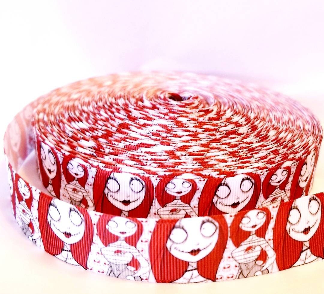 1.5" wide Rag doll Sally Grosgrain Ribbon. Jack and Sally Skellington Halloween Nightmare Before Christmas Ribbon.