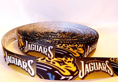 7/8" Jacksonville Jaguars Football Grosgrain Ribbon. Football Ribbon NFL Sports Ribbon