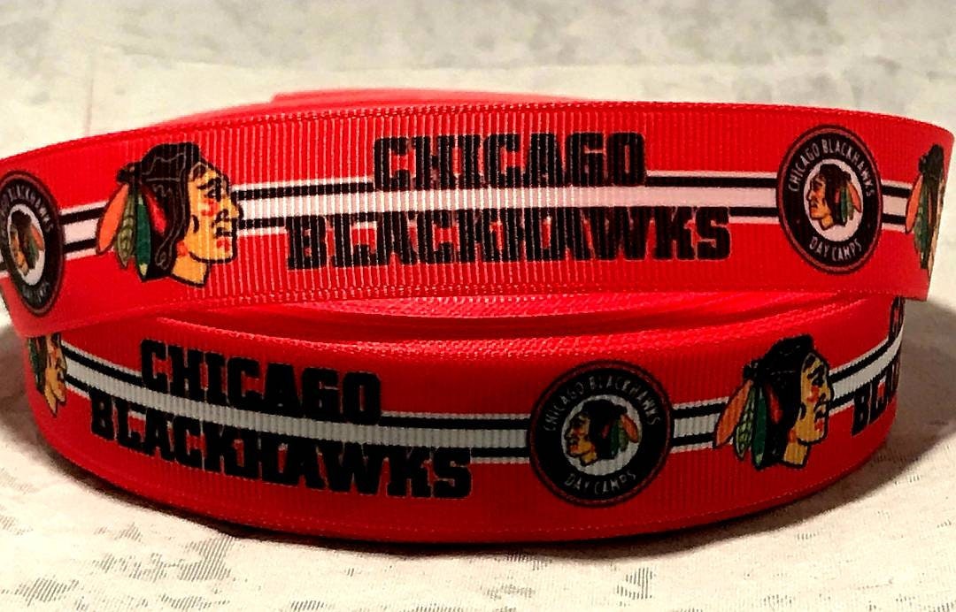 6 yards in stock - 7/8" Chicago Blackhawks Hockey Grosgrain Ribbon. Football Ribbon Hockey Sports Ribbon