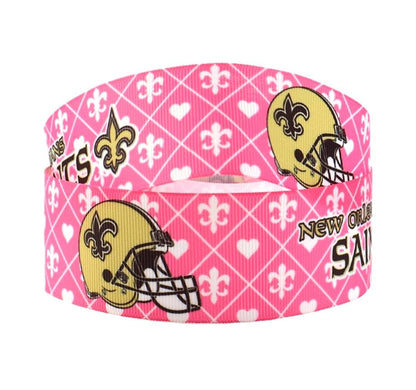 1" Pink New Orleans Saints Grosgrain Ribbon. Pink Football Ribbon NFL Sports Ribbon