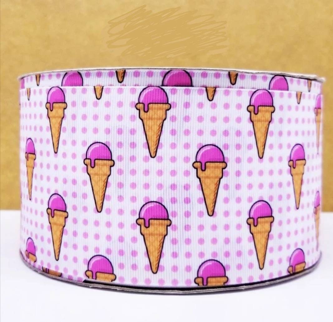 5/8" Pink Ice cream Cone  Ribbon. Pink Polka Dot Ribbon. Pink Girly Girl Pride Grosgrain Ribbon