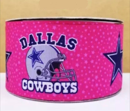 1.5" Dallas Cowboy Hot Pink Grosgrain Ribbon. Pink Stars NFL Football Sports Team Ribbon