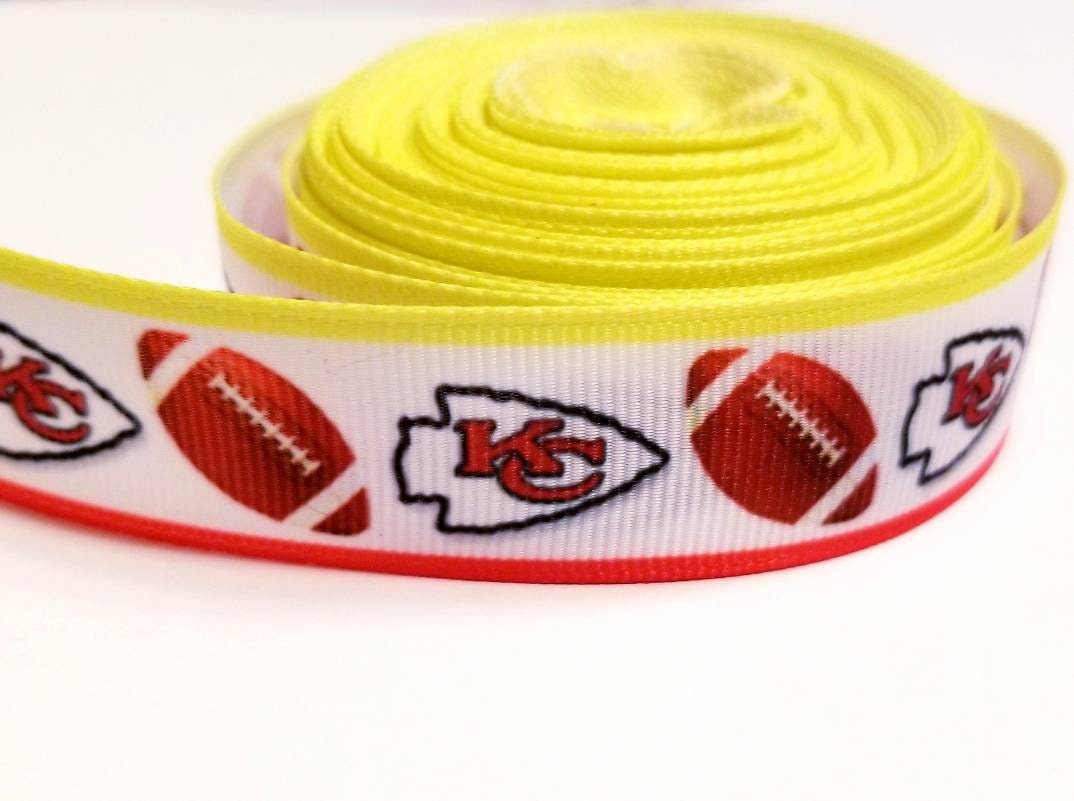 7/8" Kansas City Chiefs Football Ribbon. Football Grosgrain Ribbon NFL Sports Ribbon. Football Design