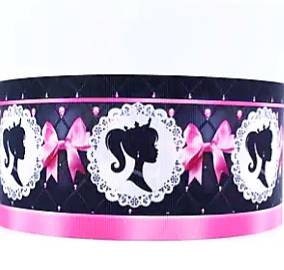 7/8" Princess Grosgrain Ribbon. Barbie Doll Pink Crown Ribbon