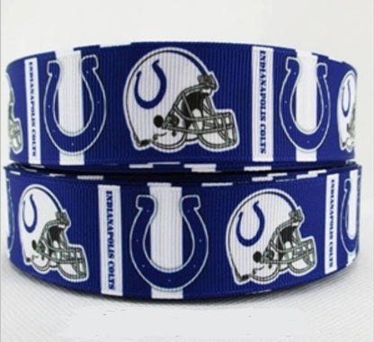 7/8" Indianapolis Colts Grosgrain Ribbon. Bright Blue Team Colors NFL Football Sports Ribbon.