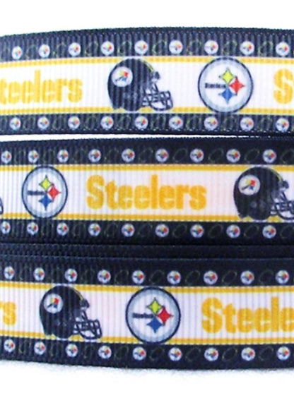 5/8" Pittsburgh Steelers Bright Yellow Mustard Gold and Black Grosgrain Ribbon. NFL Football Sports Teams