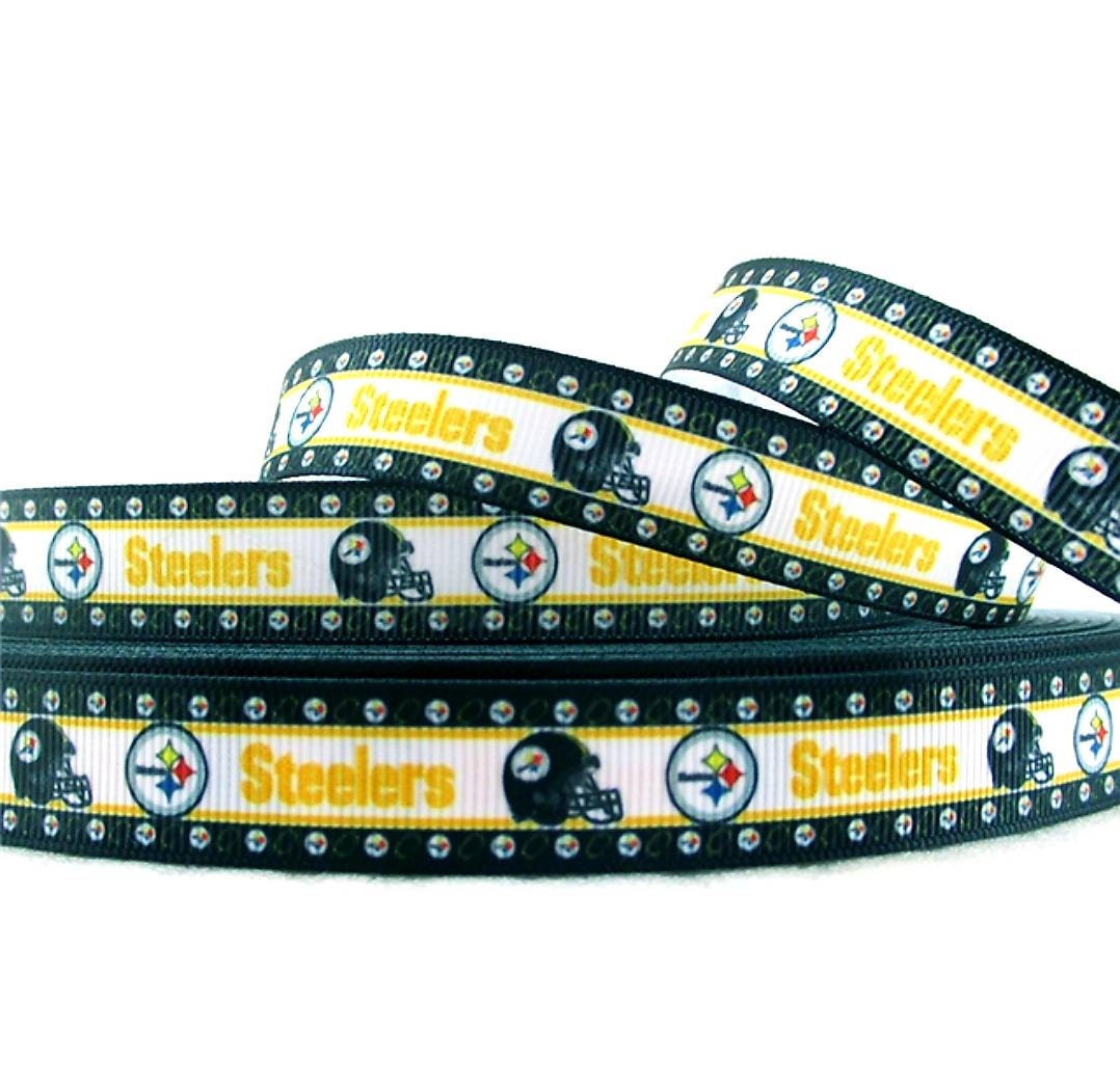 5/8" Pittsburgh Steelers Bright Yellow Mustard Gold and Black Grosgrain Ribbon. NFL Football Sports Teams